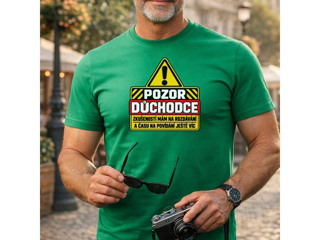 Vtipné tričko Pozor důchodce jako dárek pro tátu, dědu nebo kolegu