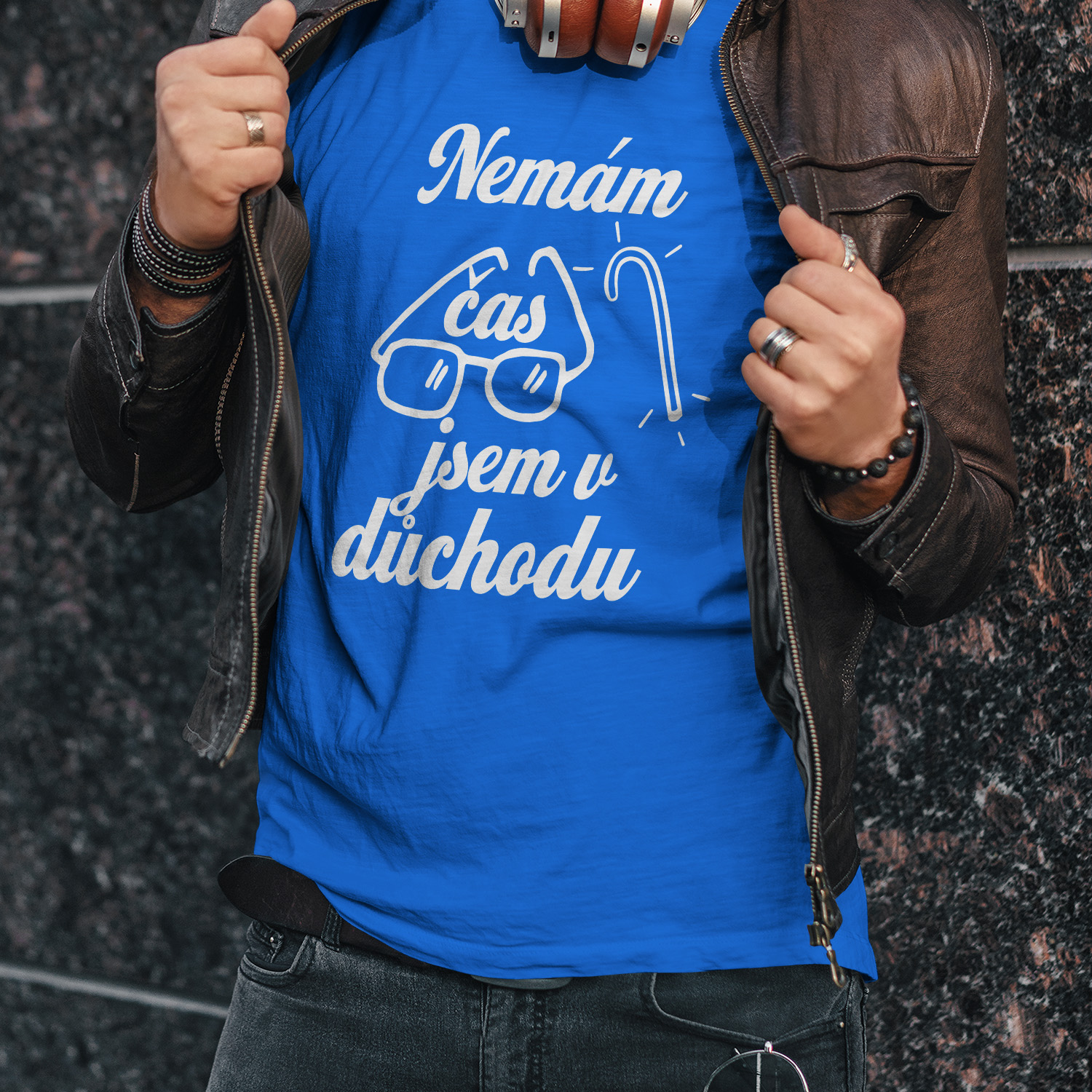 Azurově modré pánské tričko Nemám čas, jsem v důchodu