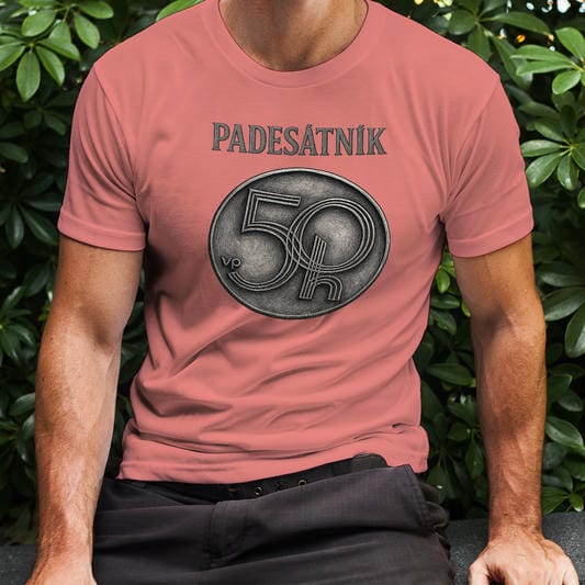 Pánské tričko Padesátník v barvě korálová