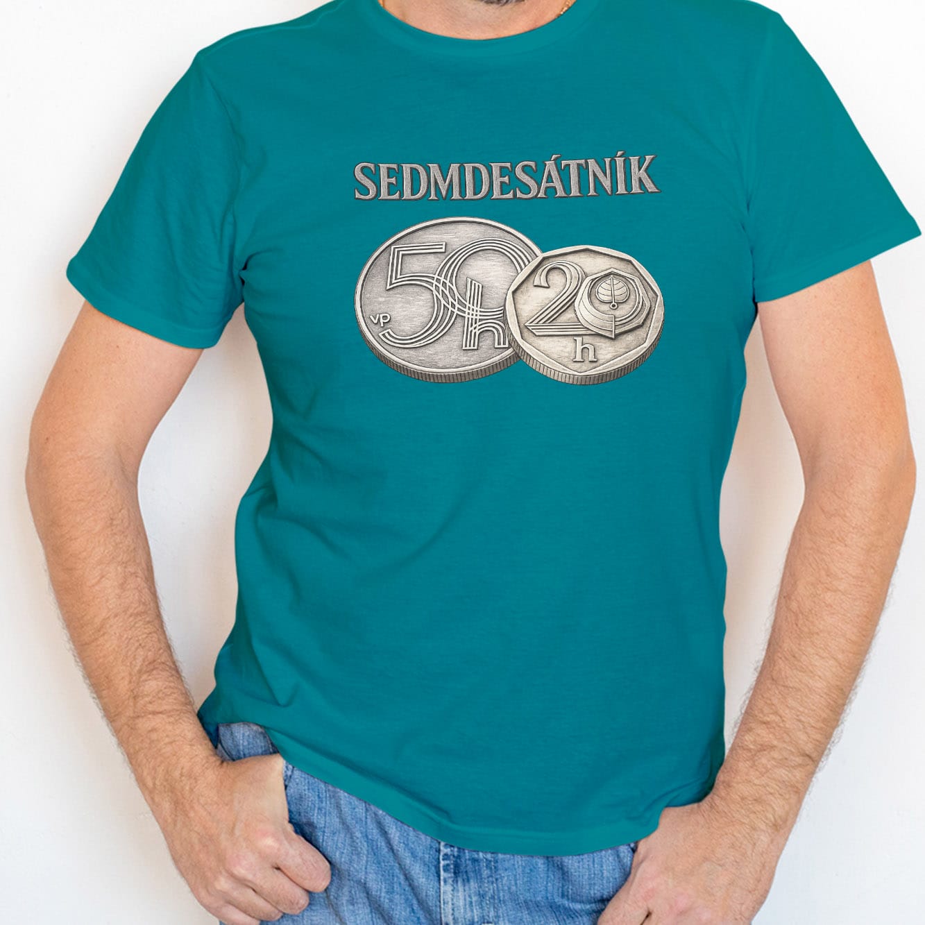 Pánské tričko Sedmdesátník v barvě emerald