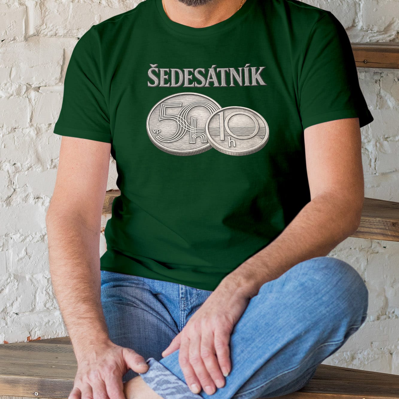 Pánské tričko Šedesátník v barvě láhvově zelená