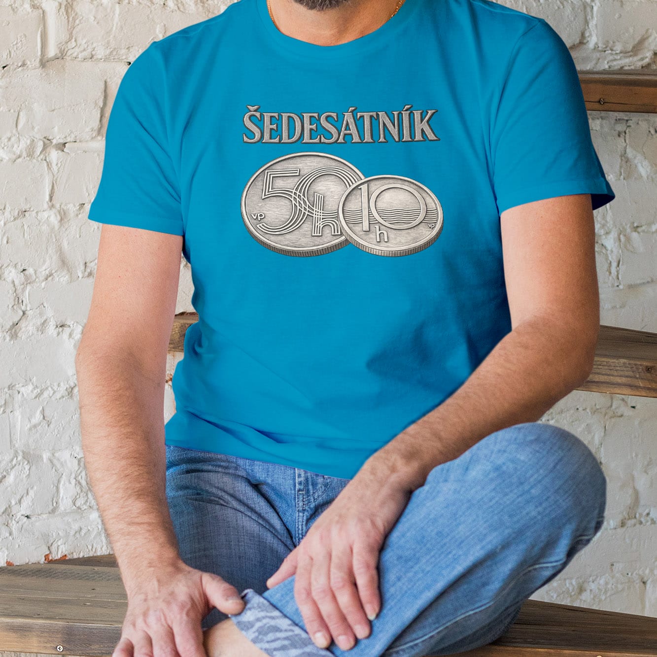 Pánské tričko Šedesátník v barvě tyrkysová
