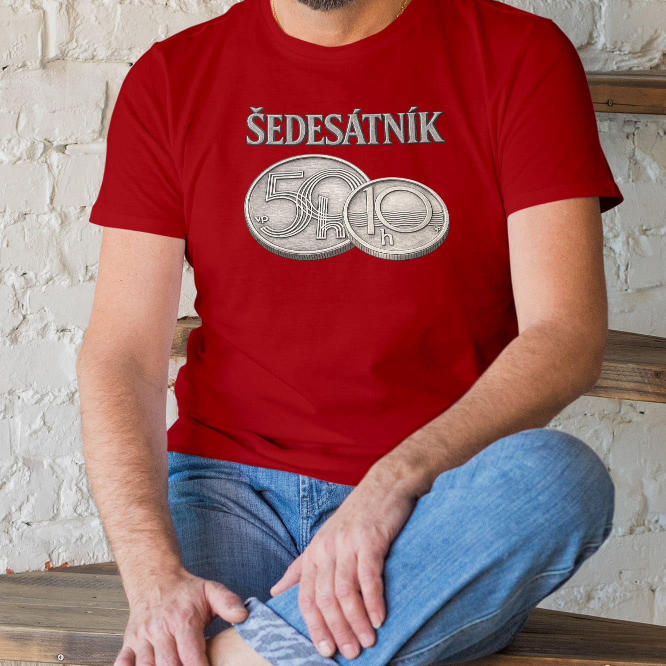Pánské tričko Šedesátník v barvě červená