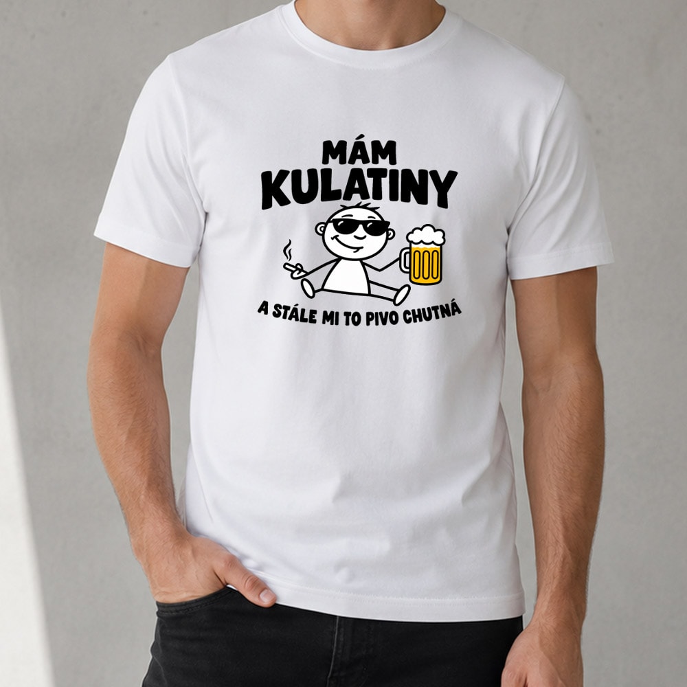 Bílé pánské tričko Mám kulatiny a stále mi to pivo chutná
