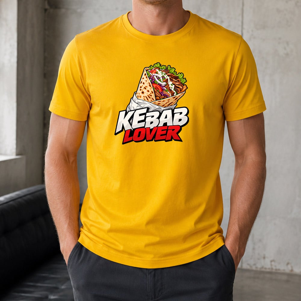 Žluté pánské tričko Kebab Lover s plněným kebabem