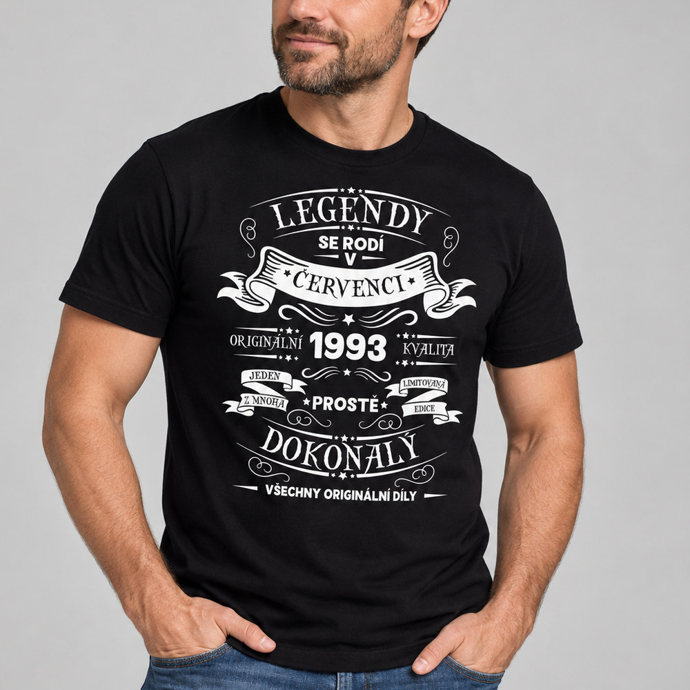 Černé tričko Legendy se rodí v červenci