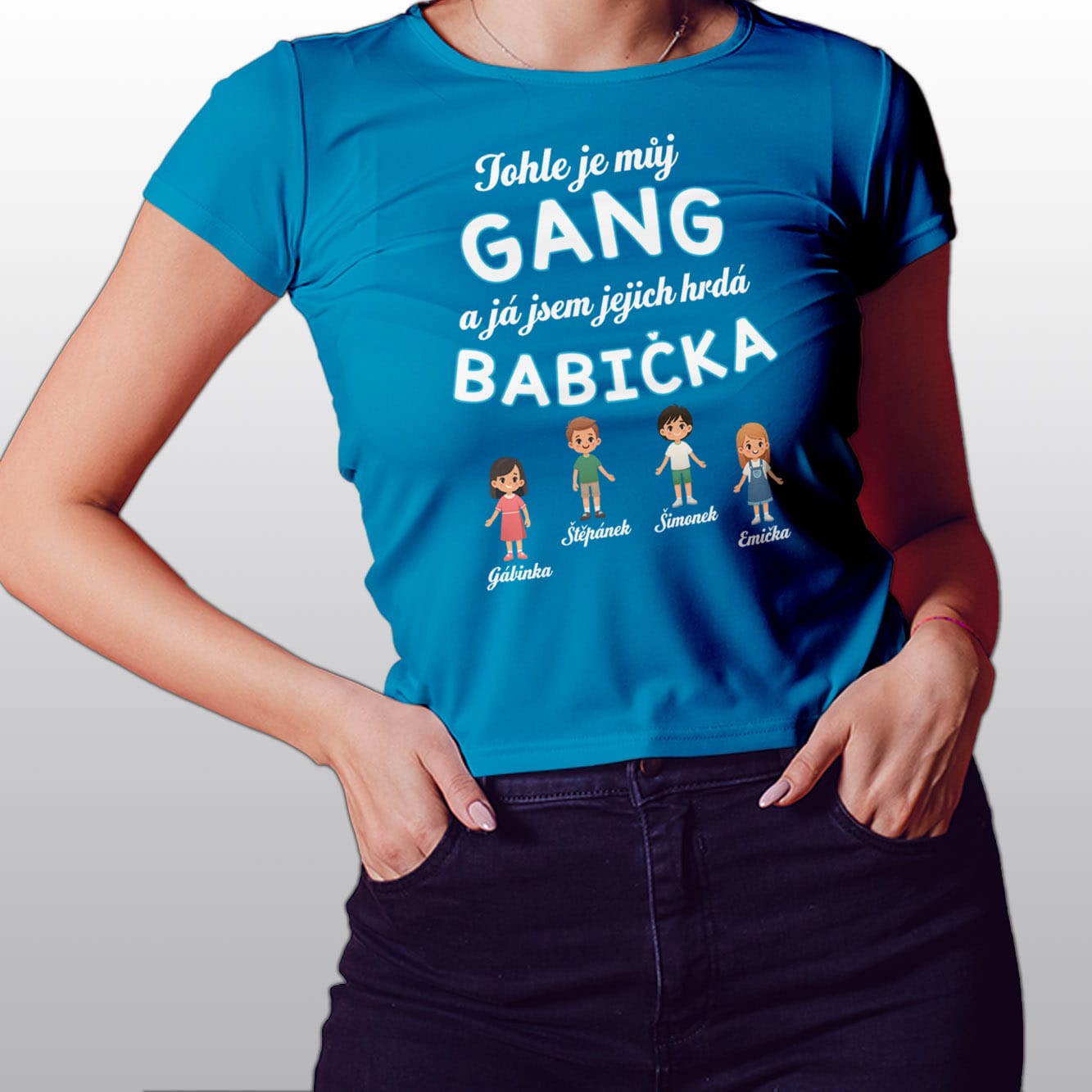 Dámské tričko Hrdá babička v barvě tyrkysová