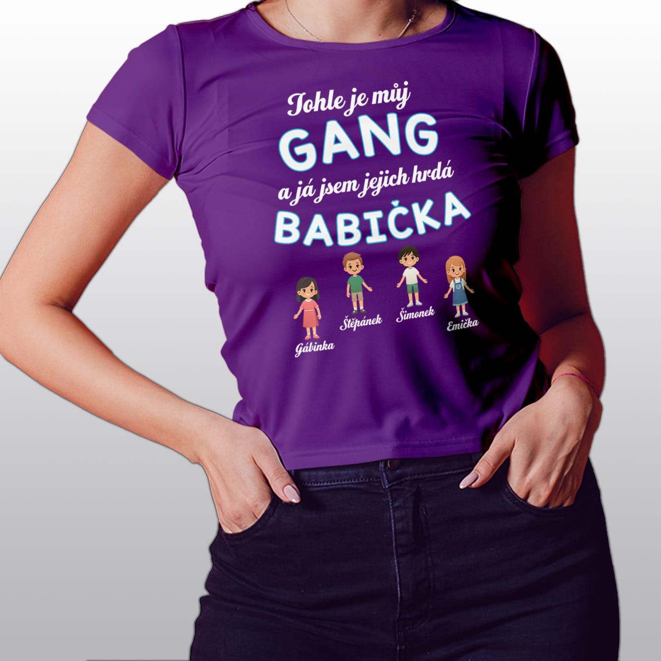 Dámské tričko Hrdá babička v barvě fialová