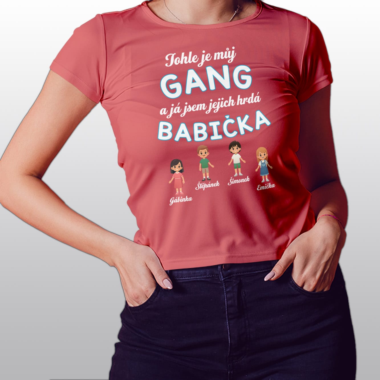 Dámské tričko Hrdá babička v barvě korálová